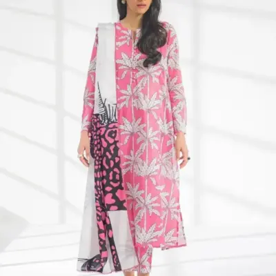 Women’s 3-Piece Unstitched Printed Dhanak Suit with Chiffon Dupatta – Multicolor | Digital Print Shirt | 2.5m Fabric Set