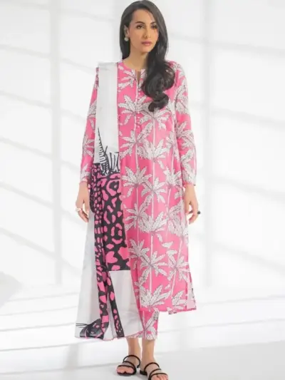 Women’s 3-Piece Unstitched Printed Dhanak Suit with Chiffon Dupatta – Multicolor | Digital Print Shirt | 2.5m Fabric Set