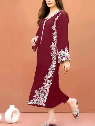 2 Pcs Women’s Unstitched Embroidered Chiffon & Linen Suit – Embroidered Shirt & Plain Trouser (2.5m Each, Multicolor)