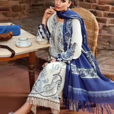 3 Pcs Women’s Unstitched Printed Dhanak & Chiffon Suit – Digital Print Shirt, Plain Trouser & Printed Dupatta (2.5m Each, Multicolor)