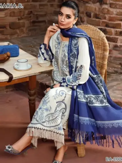 3 Pcs Women’s Unstitched Printed Dhanak & Chiffon Suit – Digital Print Shirt, Plain Trouser & Printed Dupatta (2.5m Each, Multicolor)