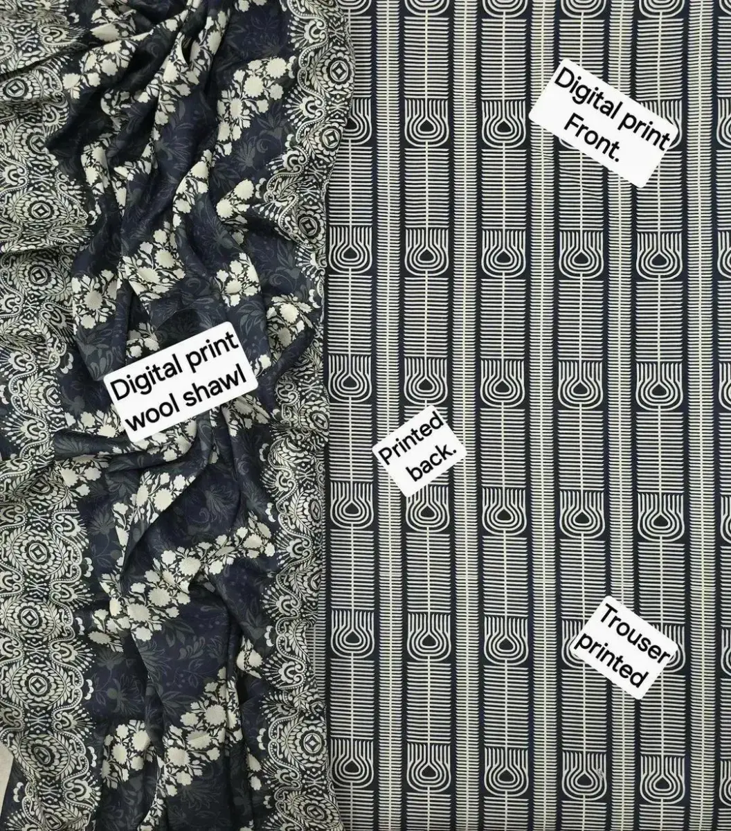 3 Pcs Women’s Unstitched Printed Dhanak Suit – Digital Print Shirt, Plain Trouser & Chiffon Dupatta (2.5m Each, Multicolor)