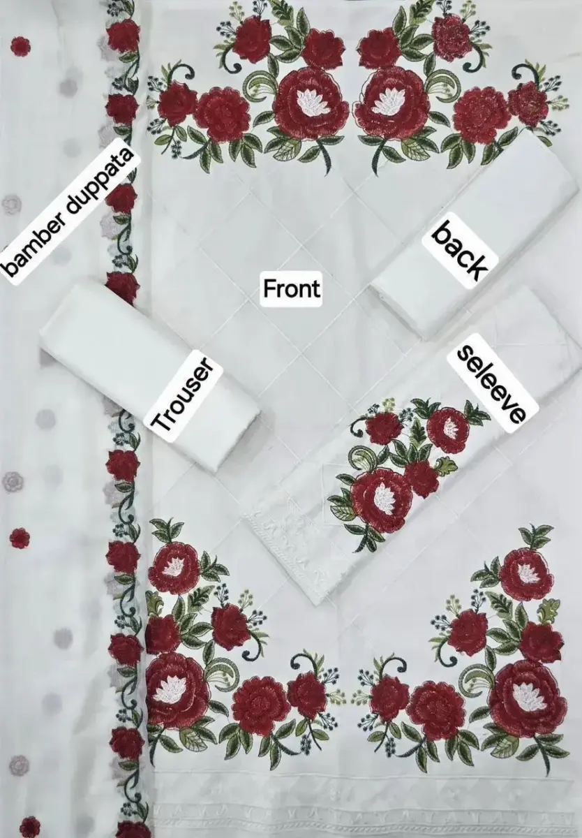 3 Pcs Women’s Unstitched Printed Dhanak Suit – Digital Print Shirt, Plain Trouser & Chiffon Dupatta (2.5m Each, Multicolor)