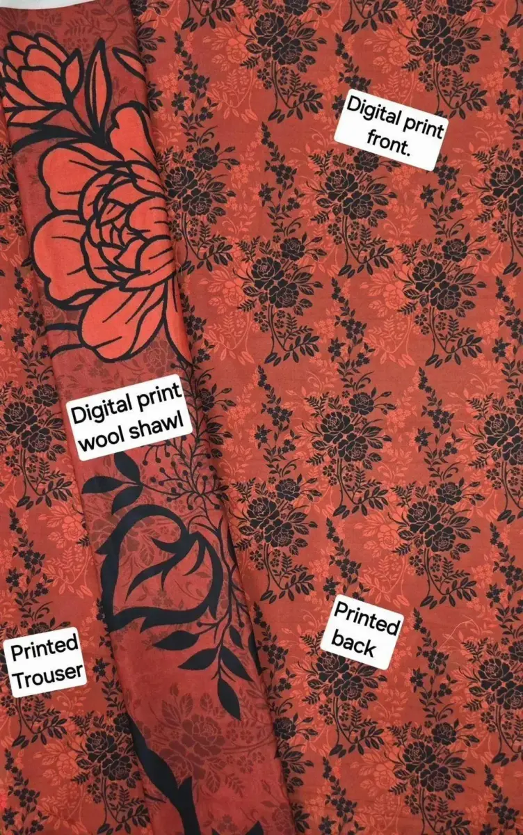 Premium Women’s 3 Pcs Unstitched Printed Dhanak Suit – Digital Print Shirt, Plain Trouser & Chiffon Dupatta (2.5m Each)