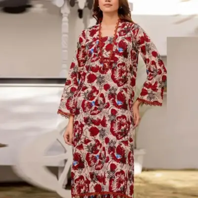 Women’s 3-Piece Unstitched Printed Dhanak Suit with Chiffon Dupatta – Multicolor | Digital Print Shirt | 2.5 Meter Fabric