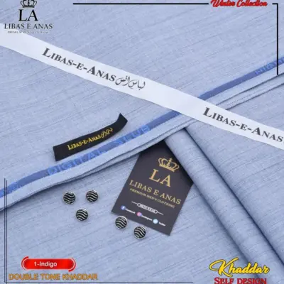 Men’s Blue Khaddar Textured Unstitched Suit – Winter Collection