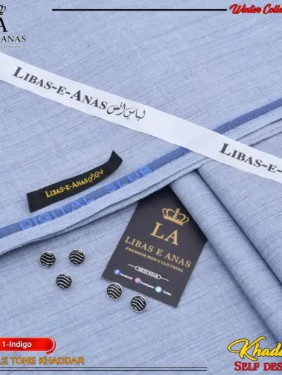 Men’s Blue Khaddar Textured Unstitched Suit – Winter Collection
