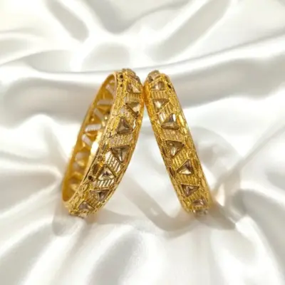 2 Pcs Golden Alloy Kara Bangle Set for Women