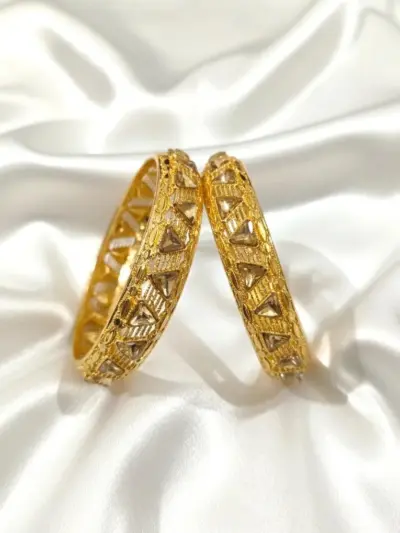 2 Pcs Golden Alloy Kara Bangle Set for Women
