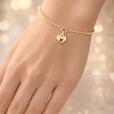 1 Pc Women’s Gold Plated Heart Design Charm Bracelet – Elegant Gift Jewelry