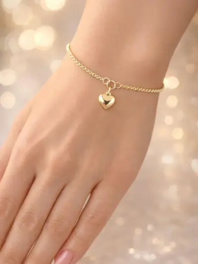 1 Pc Women’s Gold Plated Heart Design Charm Bracelet – Elegant Gift Jewelry