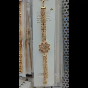 1 Pc Women’s Calligraphy Design Aluminium Plated Chain Bracelet with Artificial Stones – Adjustable