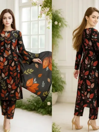 Black 3-Piece Women’s Unstitched Printed Lawn Suit – Shirt, Trouser & Digital Print Dupatta