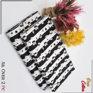 Women’s 2 Pcs Unstitched Printed Cotton Suit – White | Shirt & Trouser (2.5 Gazz Each)