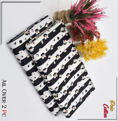 Women’s 2 Pcs Unstitched Printed Cotton Suit – White | Shirt & Trouser (2.5 Gazz Each)