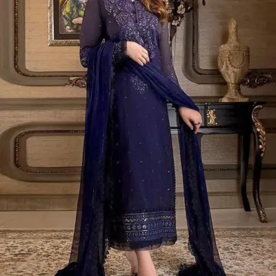 Motifze 3-Piece Women’s Unstitched Chiffon Embroidered Suit – Multicolor, 2.5m Each