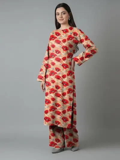 2 Pcs Women’s Unstitched Printed Dobby Lawn Suit – Yellow