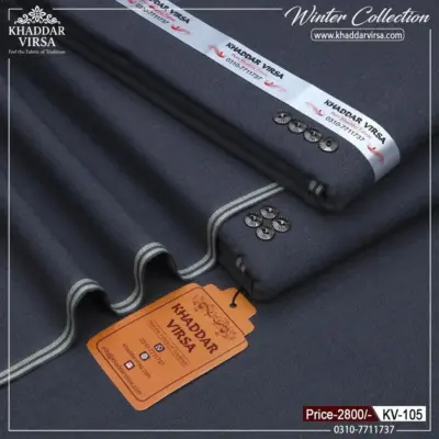 Men’s Unstitched Khaddar Plain Suit – Grey, 7 Meter Fabric