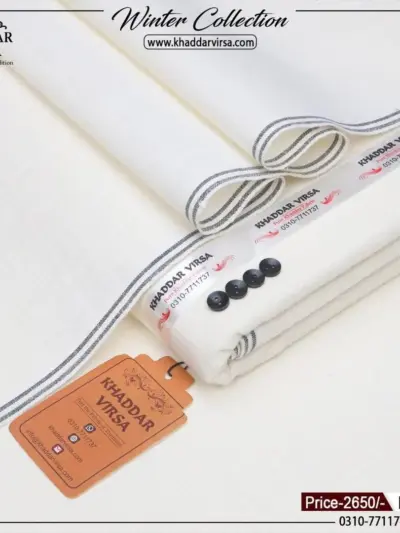 Men’s Unstitched Khaddar Plain Suit – Ivory, 7 Meter Fabric