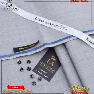 Men’s Unstitched Khaddar Textured Suit – Silver, 4 Meter Fabric