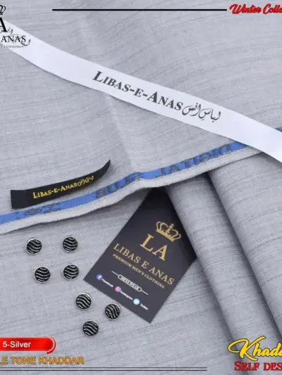 Men’s Unstitched Khaddar Textured Suit – Silver, 4 Meter Fabric