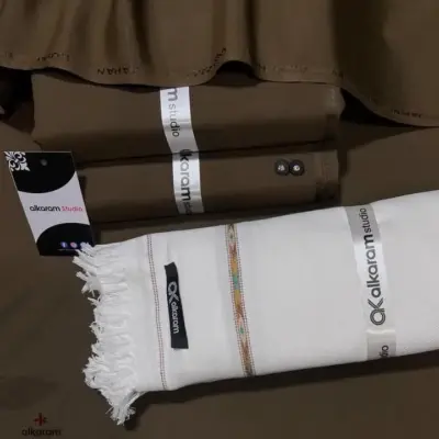 Men’s Unstitched Wash and Wear Plain Suit with Free Wool Shawl – Brown