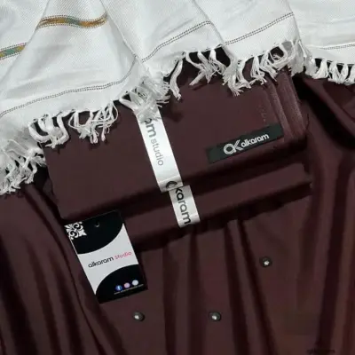 Men’s Unstitched Wash and Wear Plain Suit with Free Wool Shawl – Maroon