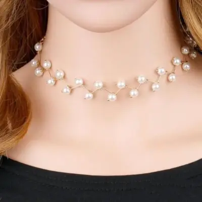 Beautiful Pearl Choker Necklace Alloy Golden 1 Pc