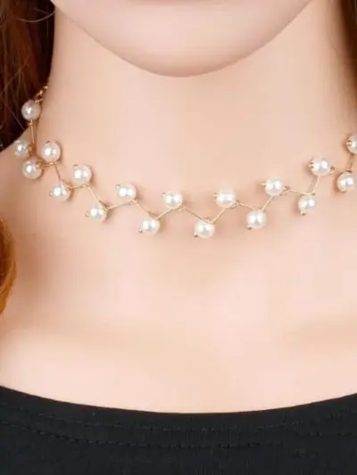 Beautiful Pearl Choker Necklace Alloy Golden 1 Pc
