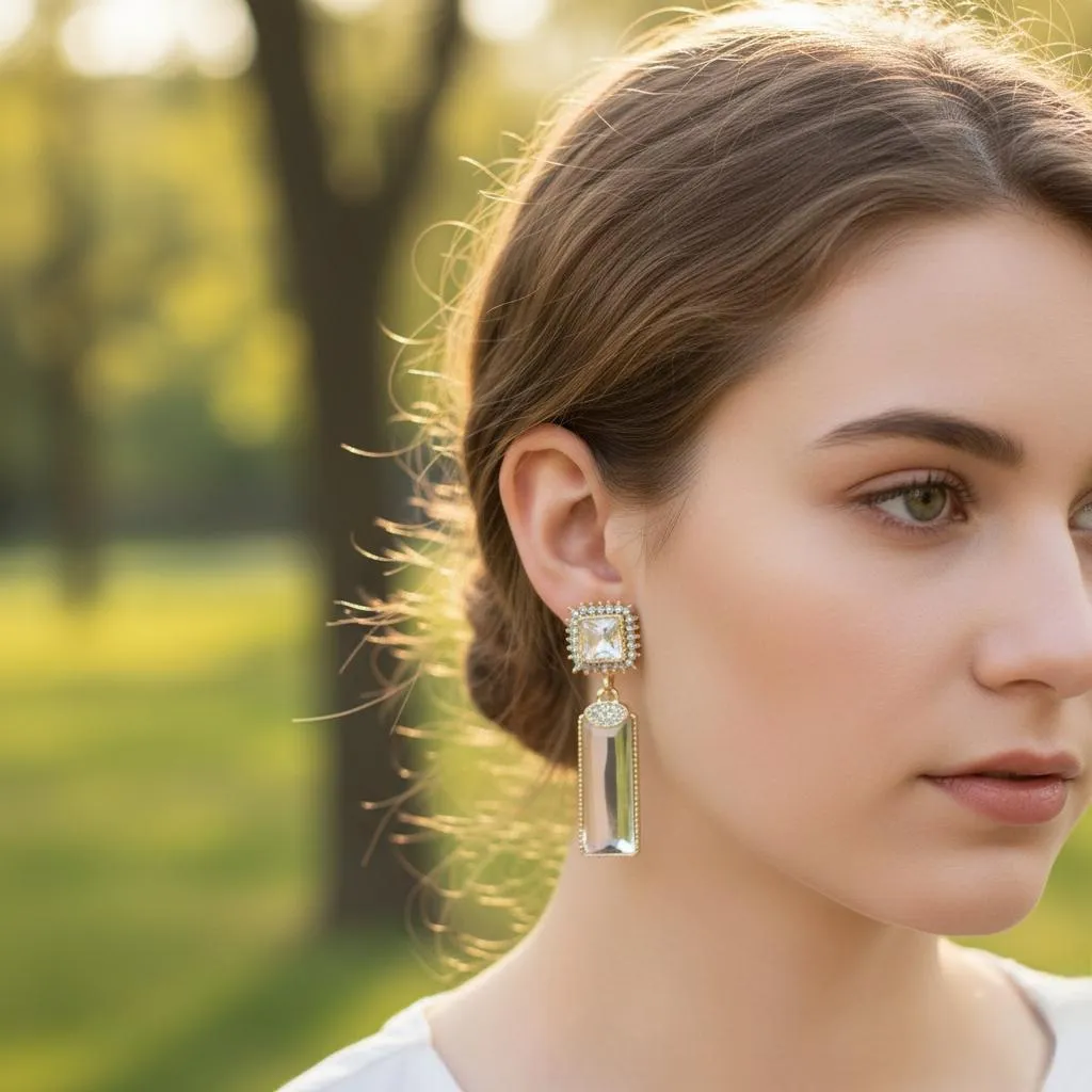 Temperament Aura Women’s Fancy Crystal Earrings Gold Plated 2 Pcs