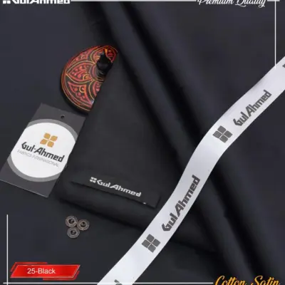 Men’s Unstitched Cotton Sotton Plain Suit – Black (4 Meter)