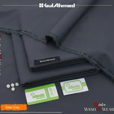 Men’s Unstitched Wash & Wear Plain Grey Suit – 4 Yards Fabric