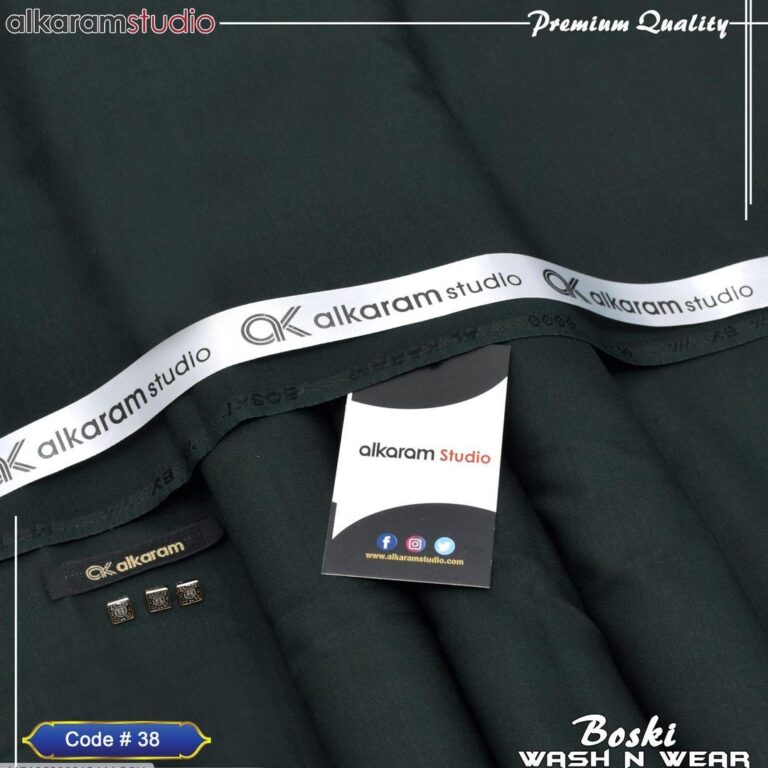 Men’s Unstitched Green Wash and Wear Plain Suit – 4 Meter Fabric