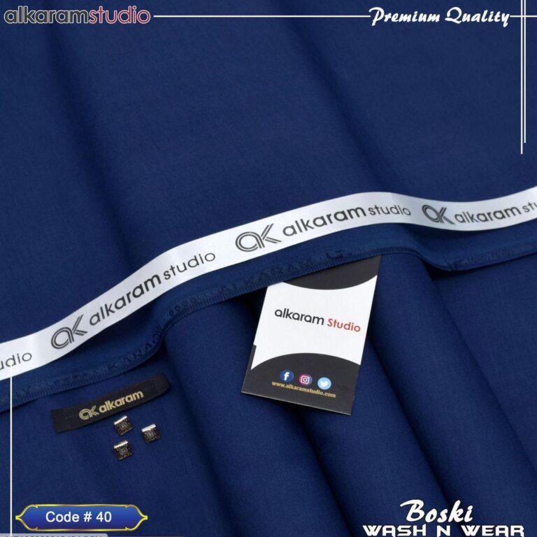 Men’s Unstitched Blue Wash and Wear Plain Suit – 4 Meter Fabric