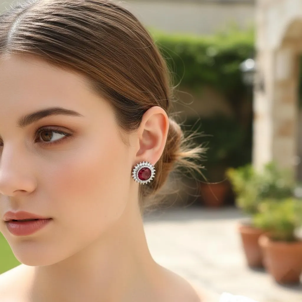 Temperament Aura Women’s Funky Crystal Earrings Silver Plated 2 Pcs