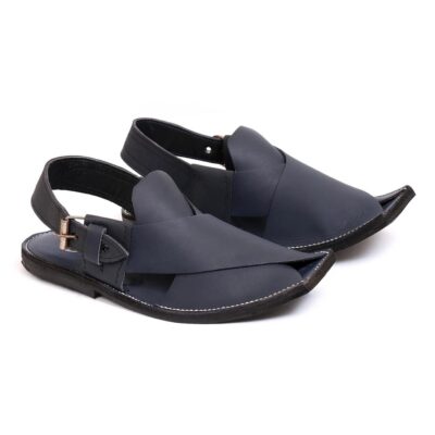 Men's Leather Plain Peshawari Chappal – Blue