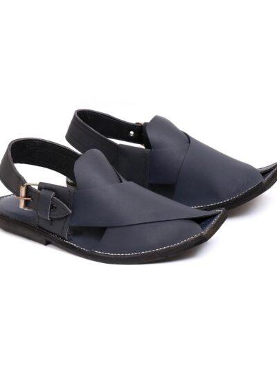 Men's Leather Plain Peshawari Chappal – Blue