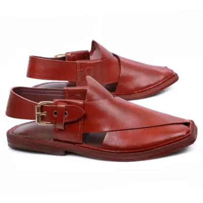 Men's Leather Plain Peshawari Chappal – Mustard