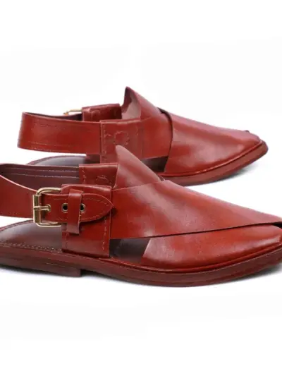 Men's Leather Plain Peshawari Chappal – Mustard