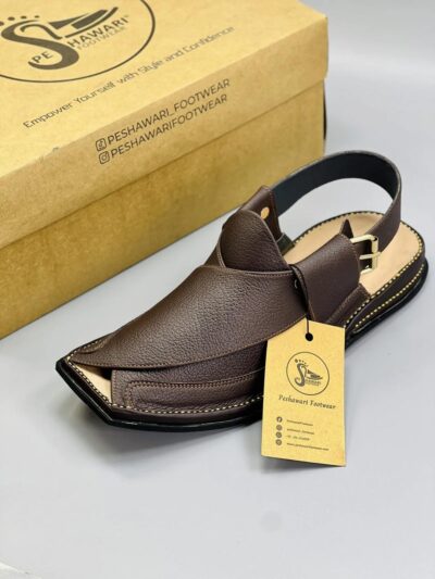 Men's Brown PU Leather Plain Peshawari Chappal – Zalmi Inspired Handmade Design