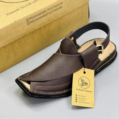 Men's Brown PU Leather Plain Peshawari Chappal – Zalmi Inspired Handmade Design