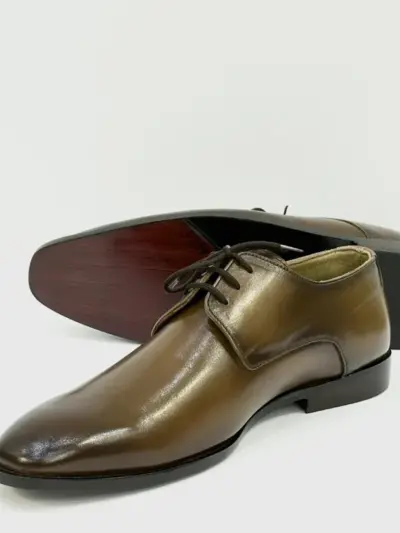 Men’s Formal Leather Dress Shoes – Handcrafted Brown Plain Design