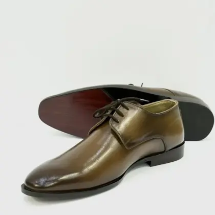 Men’s Formal Leather Dress Shoes – Handcrafted Brown Plain Design