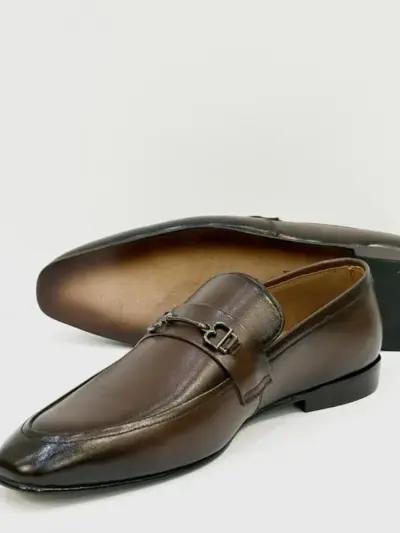 Men’s Leather Semi-Formal Loafers – Handcrafted Maroon Design