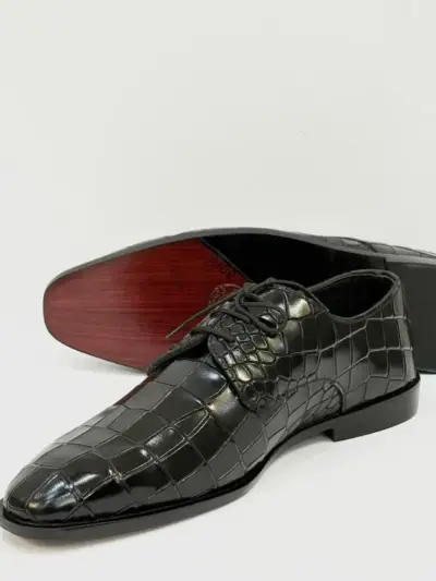 Men's Leather Fancy Dress Shoes – Black, Handcrafted, Textured Design