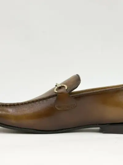 Men's Leather Semi-Formal Loafers – Brown, Plain Design