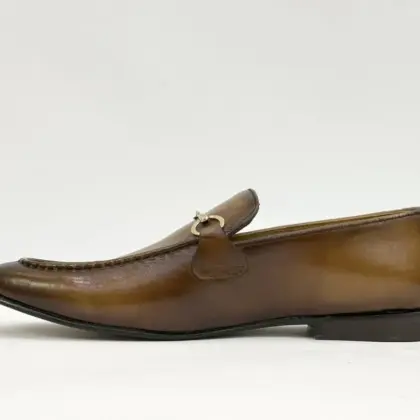 Men's Leather Semi-Formal Loafers – Brown, Plain Design