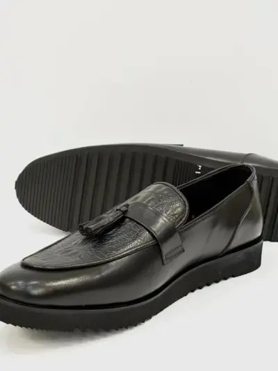 Men's Leather Formal Dress Shoes – Black, Handcrafted, Plain Design