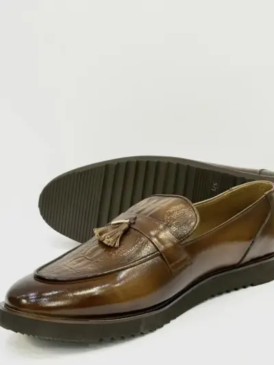 Men's Leather Formal Dress Shoes – Brown, Handcrafted, Plain Design