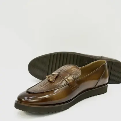 Men's Leather Formal Dress Shoes – Brown, Handcrafted, Plain Design